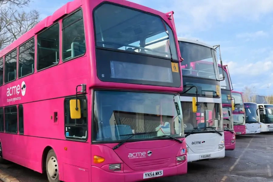 Pink double decker bus